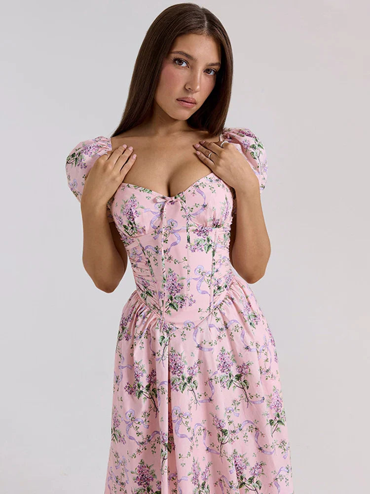 Mid-Calf Printed Backless Dress