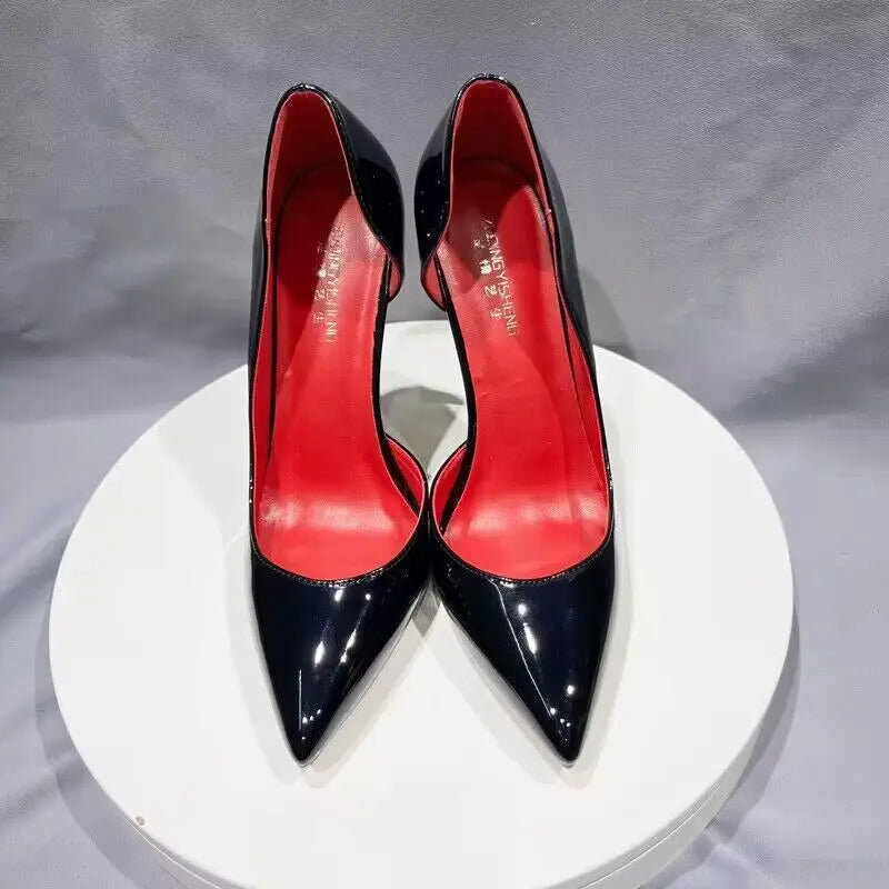Black Women Side Open Pointy Toe High Heel Shoes