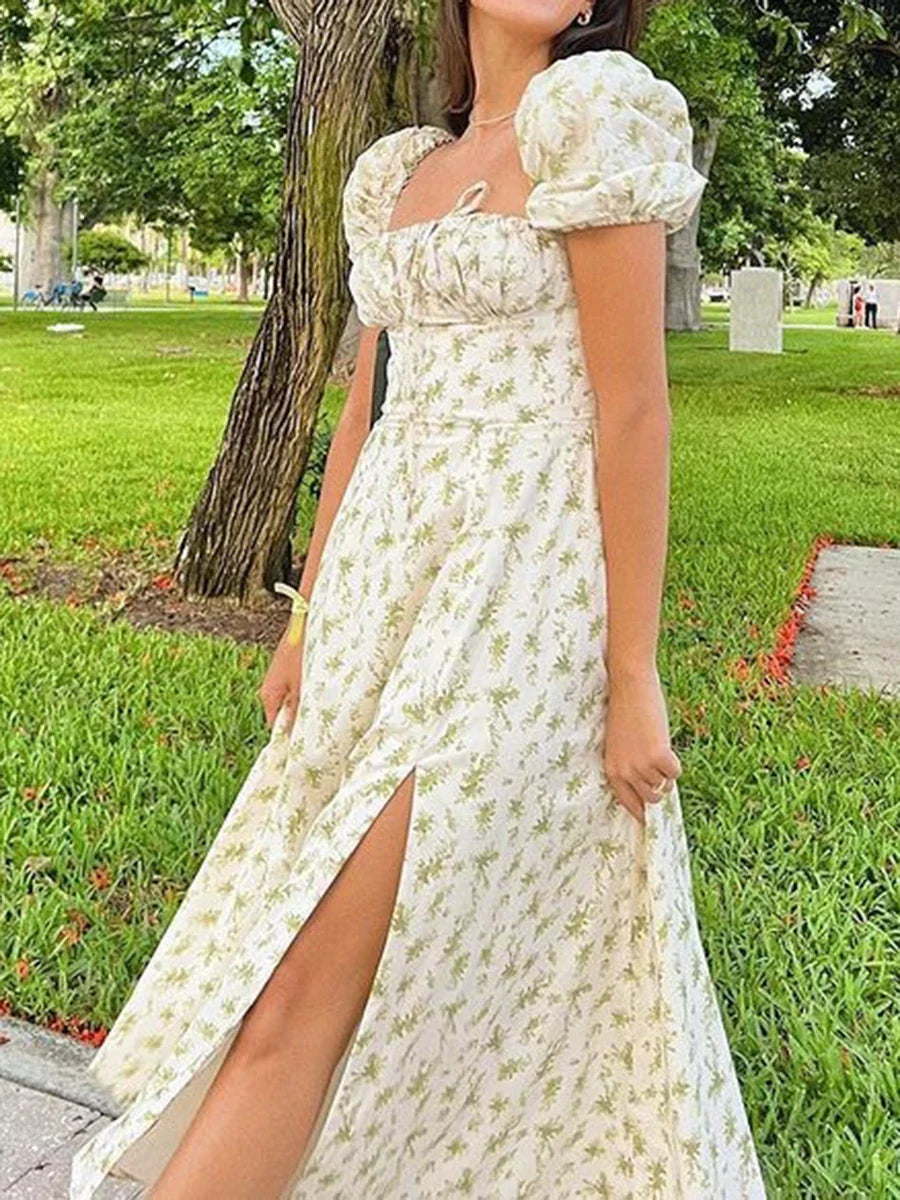 Puff Sleeve A-Line Floral Dress