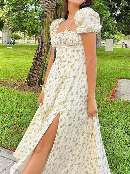 Puff Sleeve A-Line Floral Dress