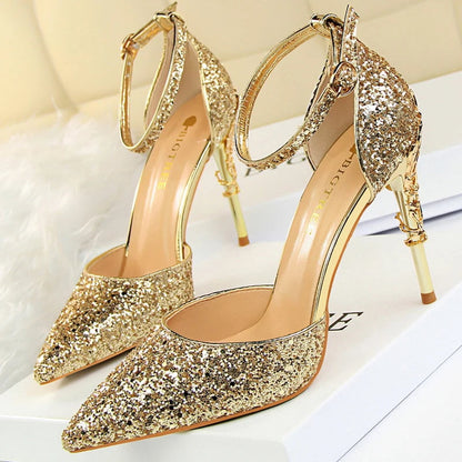 Sequin Wedding Pumps with Metal Decoration - 7.5cm Stilettos