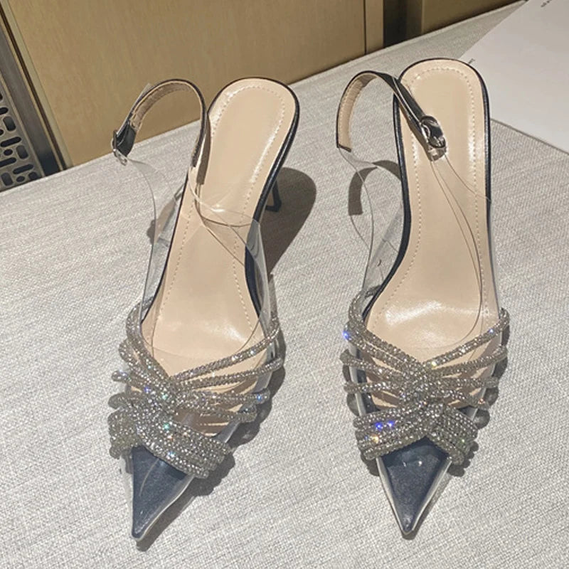 Glitter Rhinestone Pointed Toe Women Pumps and Slingback Sandals