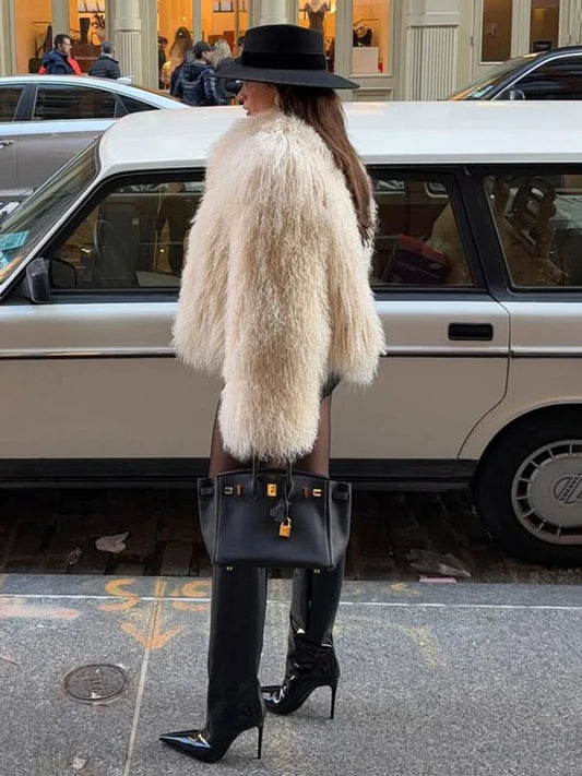 Warm White Short Faux Fur Winter Coat