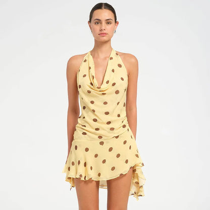 Polka Dot Halter Chiffon Mini Dress