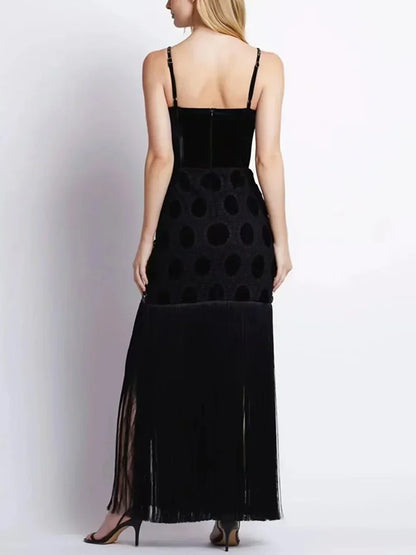 Diamond Tassel Spaghetti Strap Backless Mini Dress