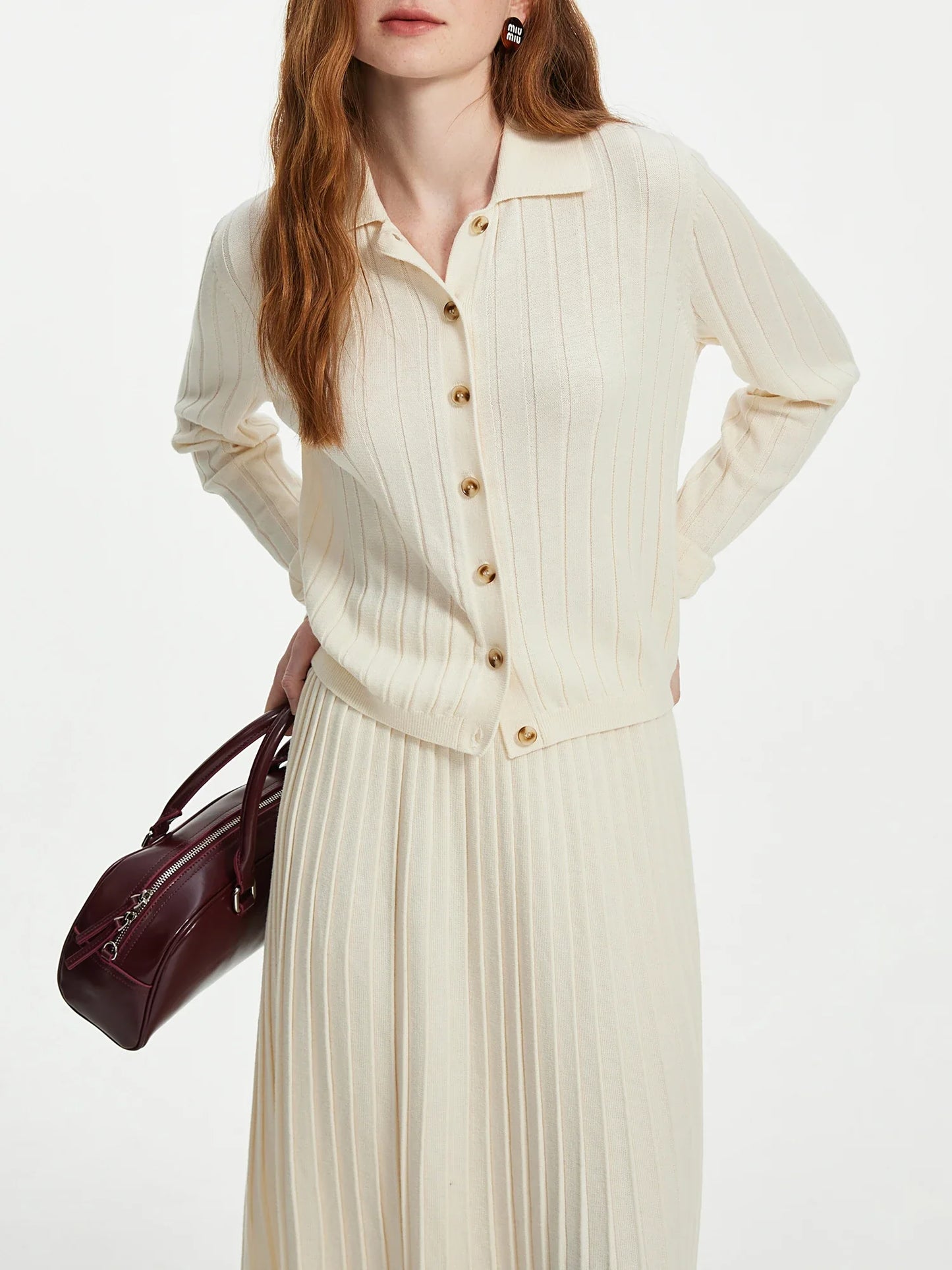 Wool Gray White Knit Set Style Cardigan