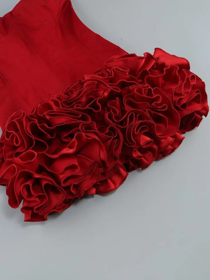 Red Flower Strapless Luxury Party Dress