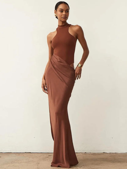 Sleeveless Solid Backless Long Bodycon Dress