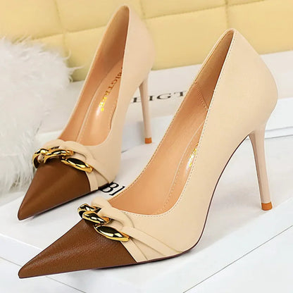 Metal Chain Decoration High Heel Pumps in Mixed Colors