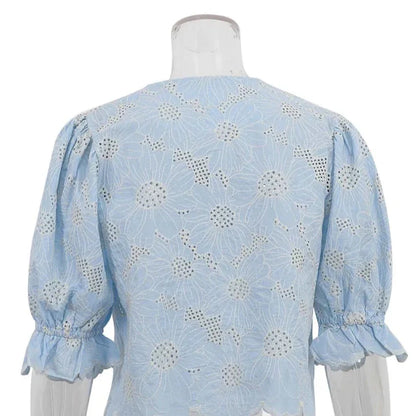 Bleue Eyelet Top