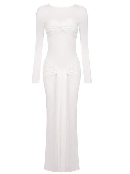 Long Sleeve Pleated Draped Maxi Dress
