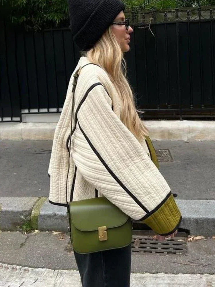 Quilted Contrast Cotton Casual Coat