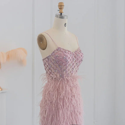 Feathers Spaghetti Straps Side Slit Prom Dress