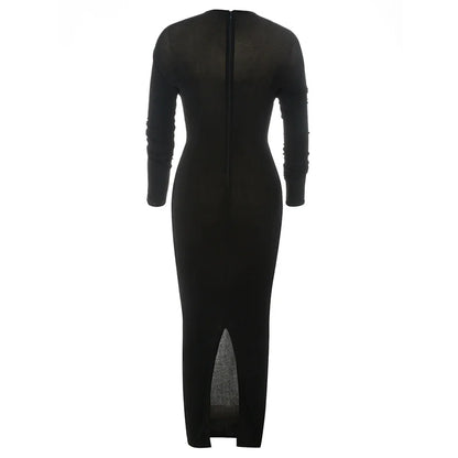 Black Full Sleeve Sequined Long Dress