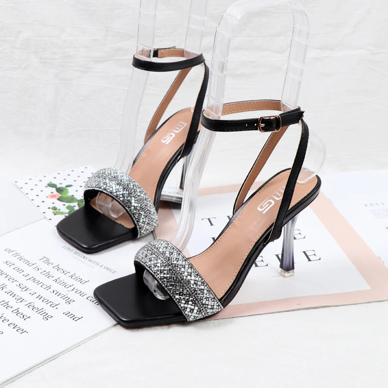 Rhinestone High-Heeled Sandals for Summer
