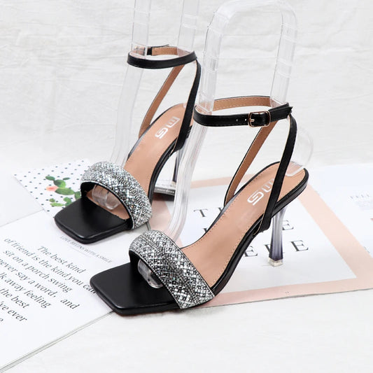 Rhinestone High-Heeled Sandals for Summer
