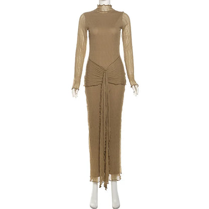 Long Sleeve Drape Turtleneck Maxi Dress