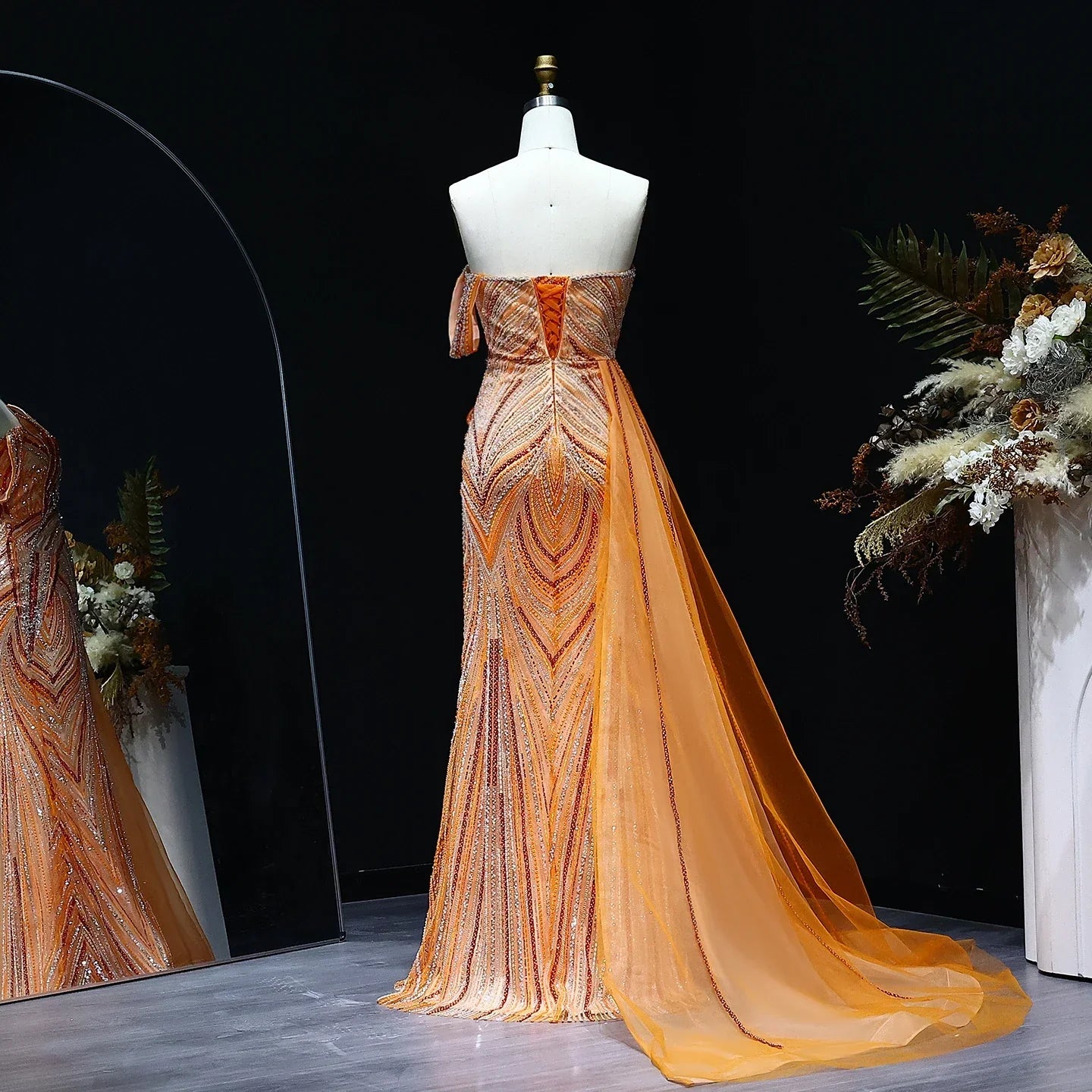 One Shoulder Mermaid Evening Dress with Overskirt