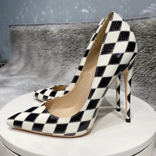 Diamond Crocodile Effect Women Pointy Toe High Heel Shoes