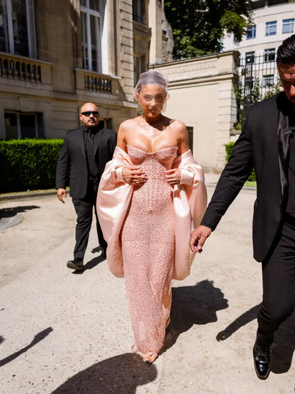 Pink Strapless See Through Long Dress