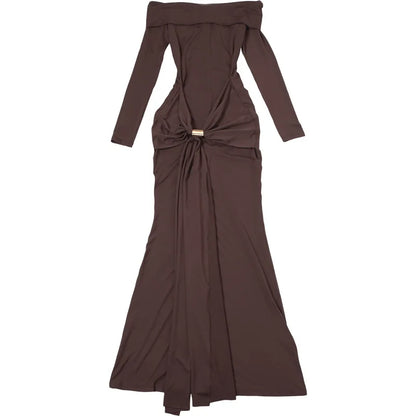 Pleated Patchwork Solid Off-Shoulder Dress