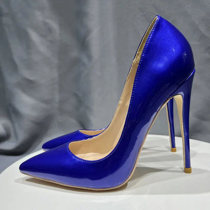 Blue Patent Leather Pointy Toe High Heel Shoes for Women