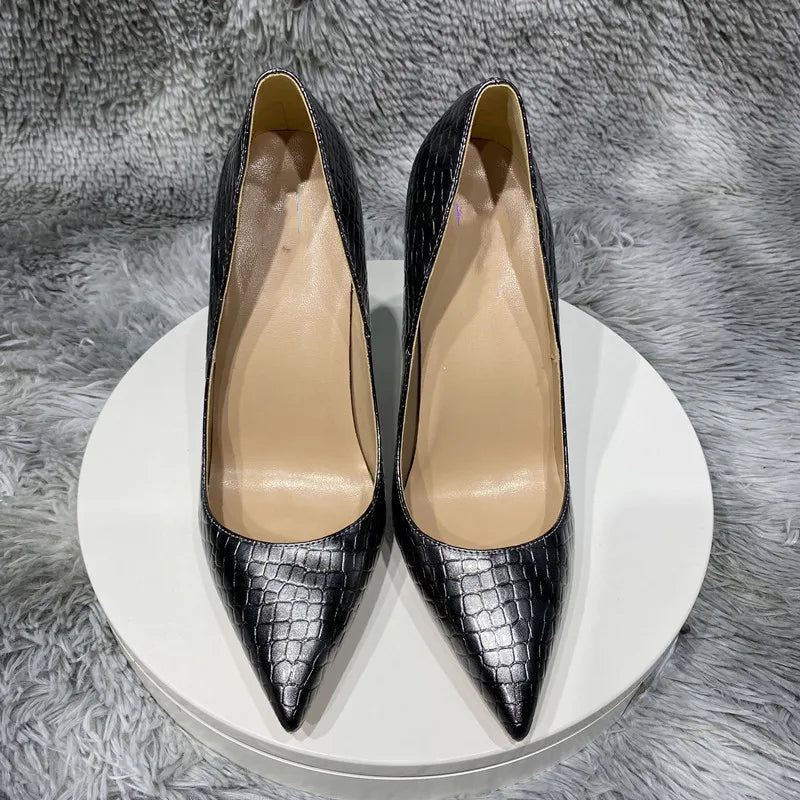 Grey Crocodile Effect Pointy Toe High Heel Party Dress Wedding Shoes for Women