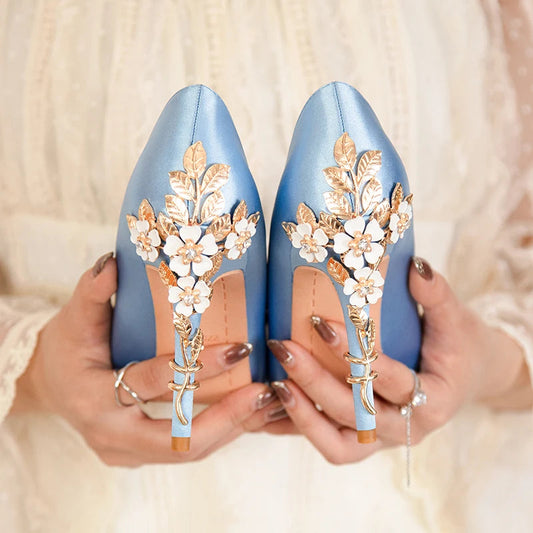 Metal Flower Women Pumps Designer High Heels Shoes