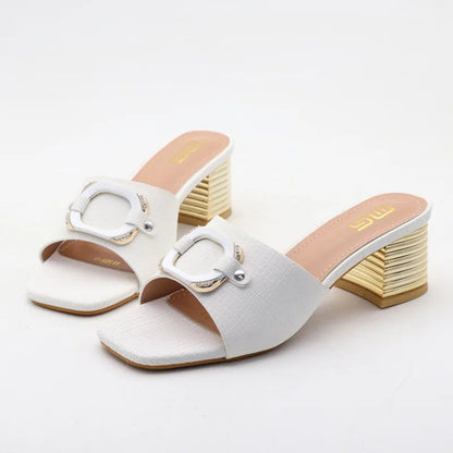 Women's high-heeled summer sandals with square buckle in new plus size