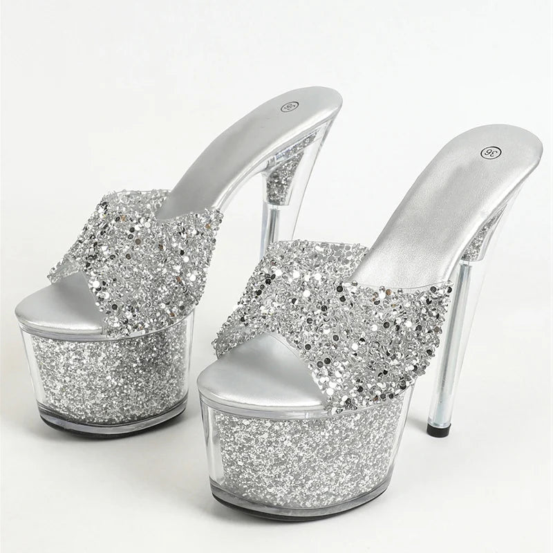 17CM Peep Toe Party Club Strip Pole Dance Shoes Extreme High Heels