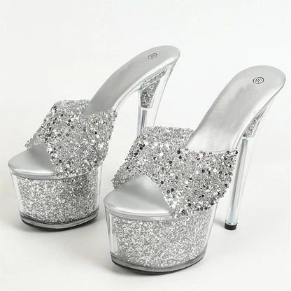 17CM Peep Toe Party Club Strip Pole Dance Shoes Extreme High Heels