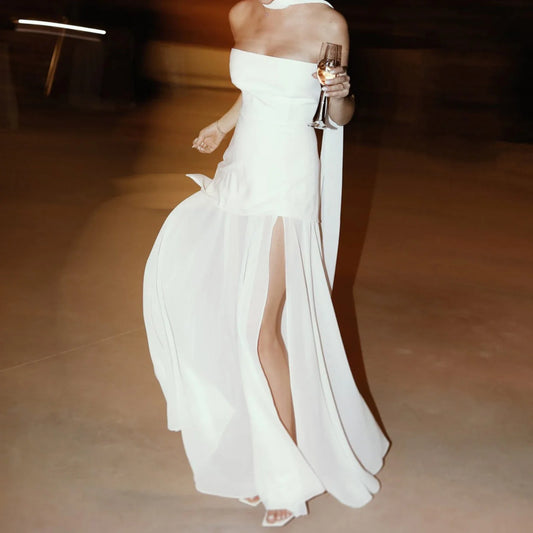 Backless Split Knit Sheer Maxi Dress