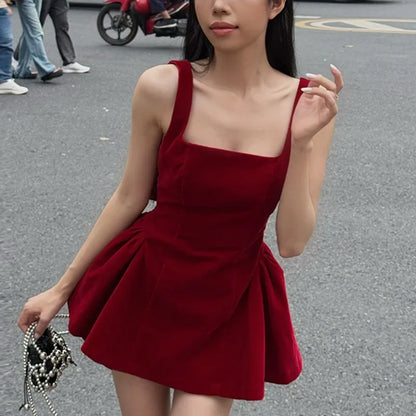 Red Bow Dress A Line Spaghetti Straps Backless