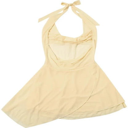 Halter Neck Plunging Cowl Ruffle Layered Hem Mini Dress