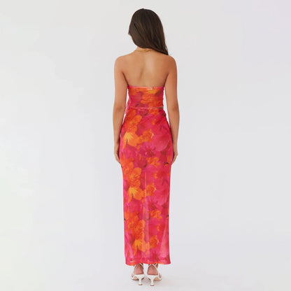 Floral Bandeau Bodycon Skirt Two Piece Set