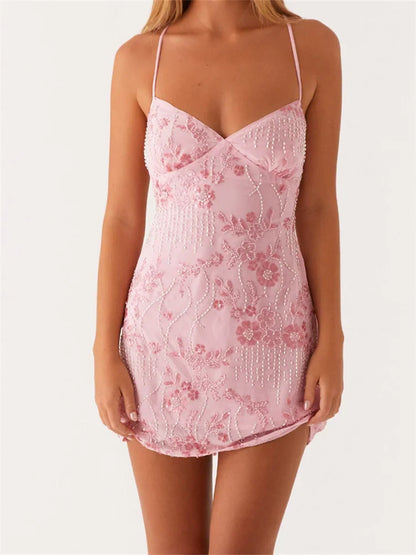 V-Neck Halter Mini Floral Dress