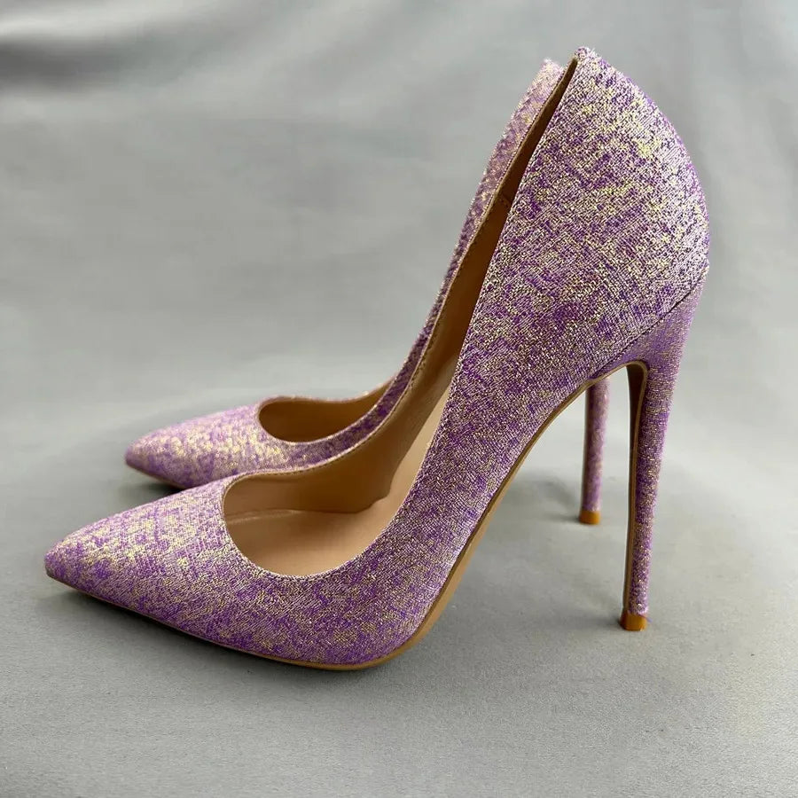 Purple Glitter Pointy Toe High Heel Shoes for Women