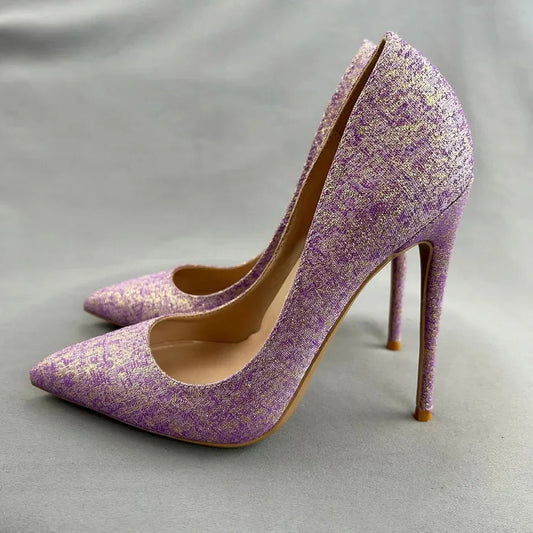 Purple Glitter Pointy Toe High Heel Shoes for Women