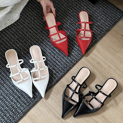 Pointed Toe Mule Slippers Women Pumps Fashion Low Heels for Banquet Party