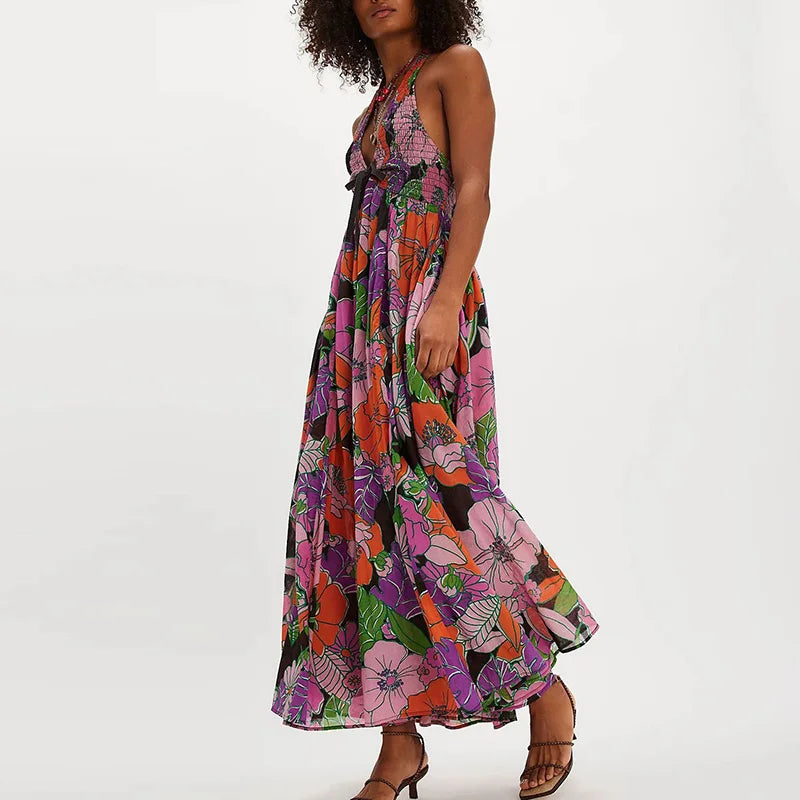 | Floral Halter Maxi Beach Dress