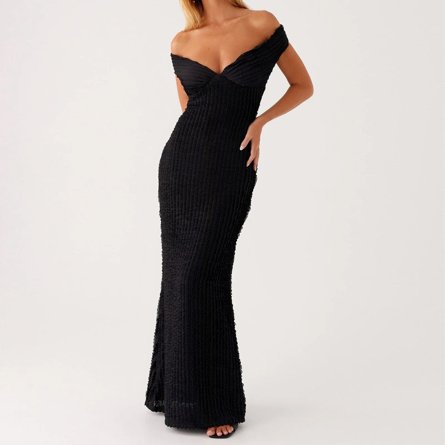 Off Shoulder Slash Neck Bo Bodycon Dress