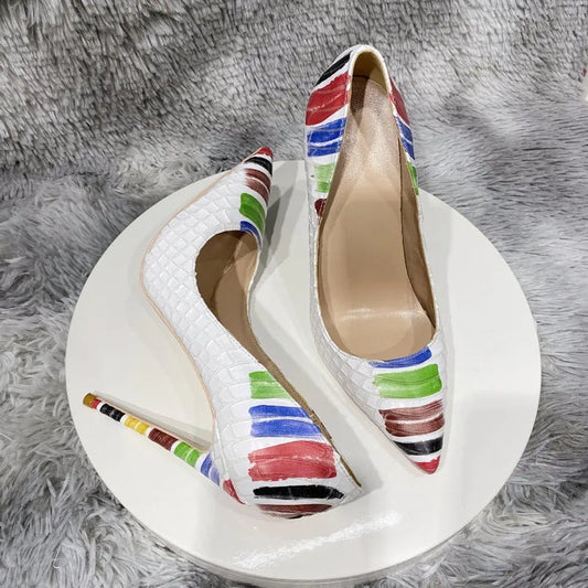 White Crocodile Effect Pointy Toe High Heel Party Shoes for Women
