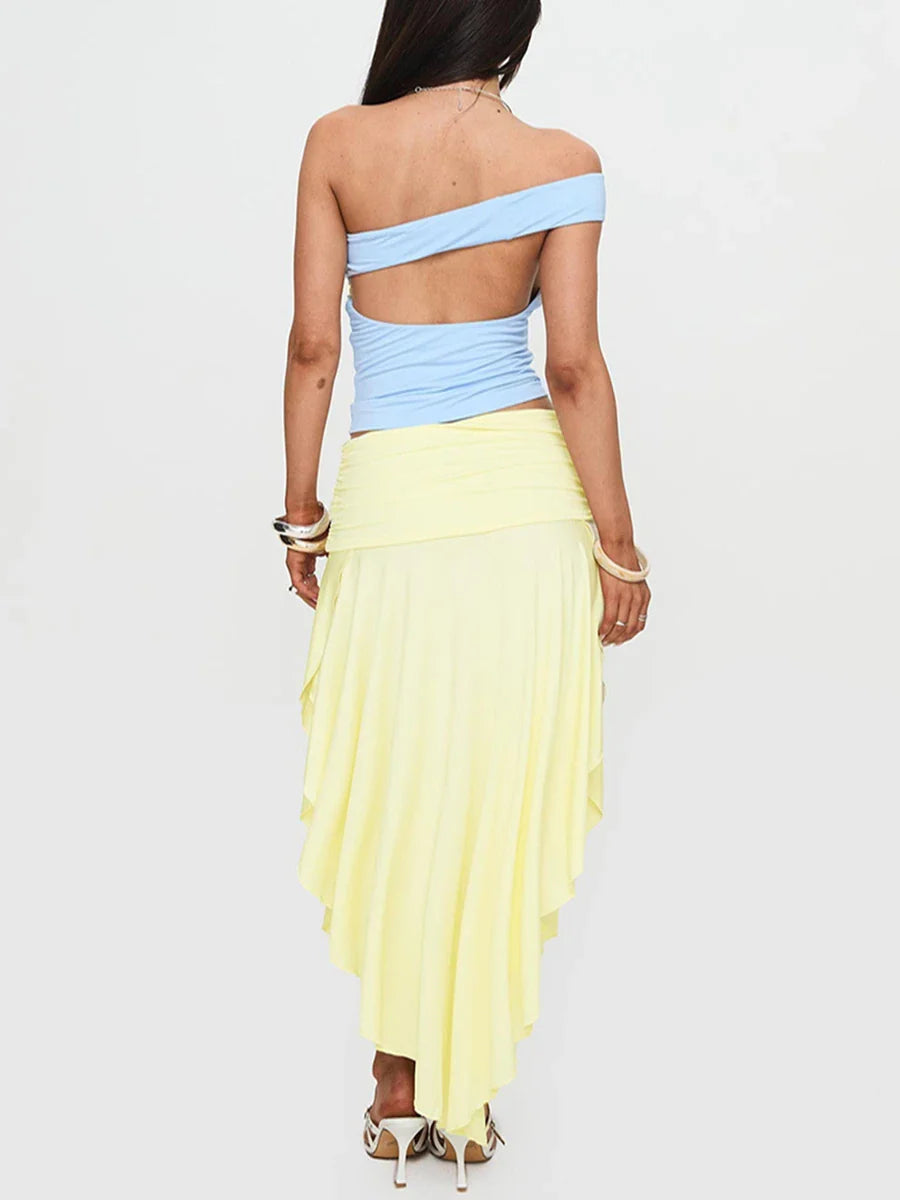 Asymmetrical Pleated Long Skirt