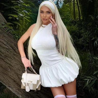 Knitting Backless Bubble Mini Dress
