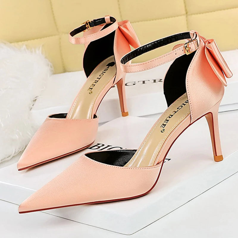 Bow-knot Kitten Heels Women Pumps Satin Stiletto High Heels - Sexy Party Shoes
