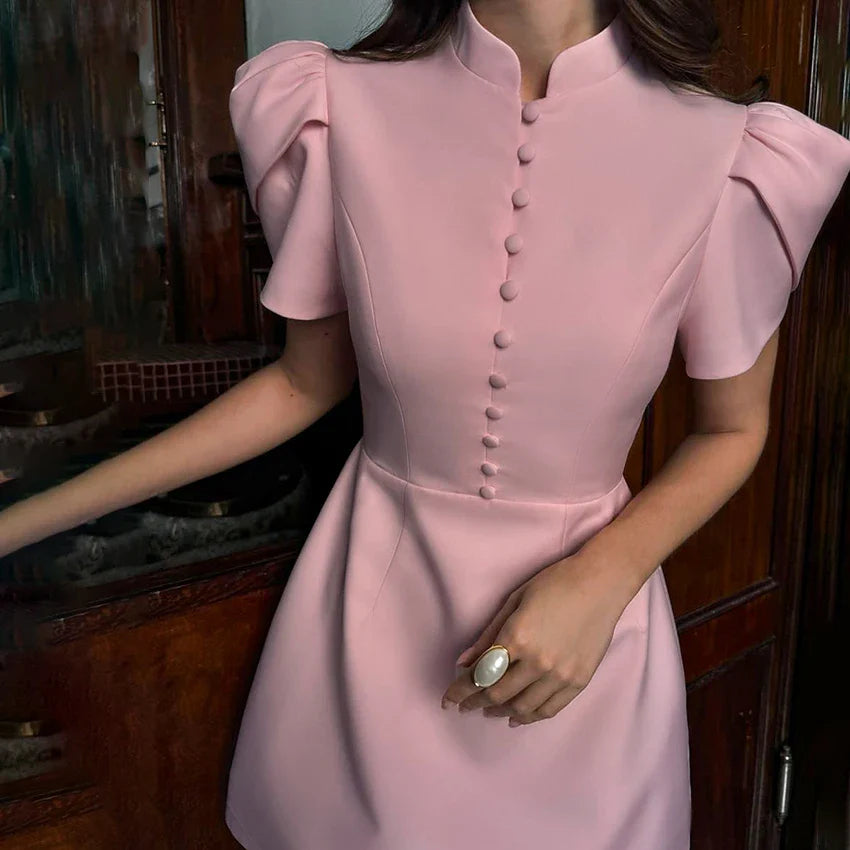 Pink Puff Sleeve A-Line Mini Dress