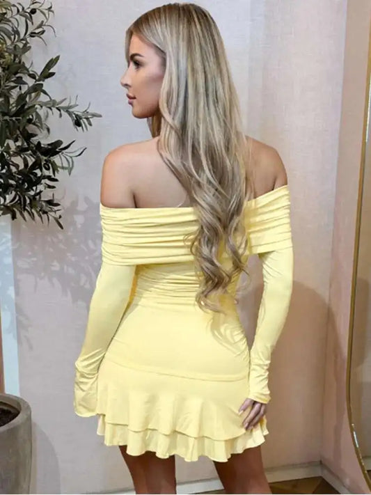 Ruffles Off Shoulder Bodycon Mini Dress