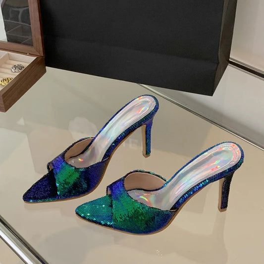 Pointed Toe Mules High Heels Women Slippers