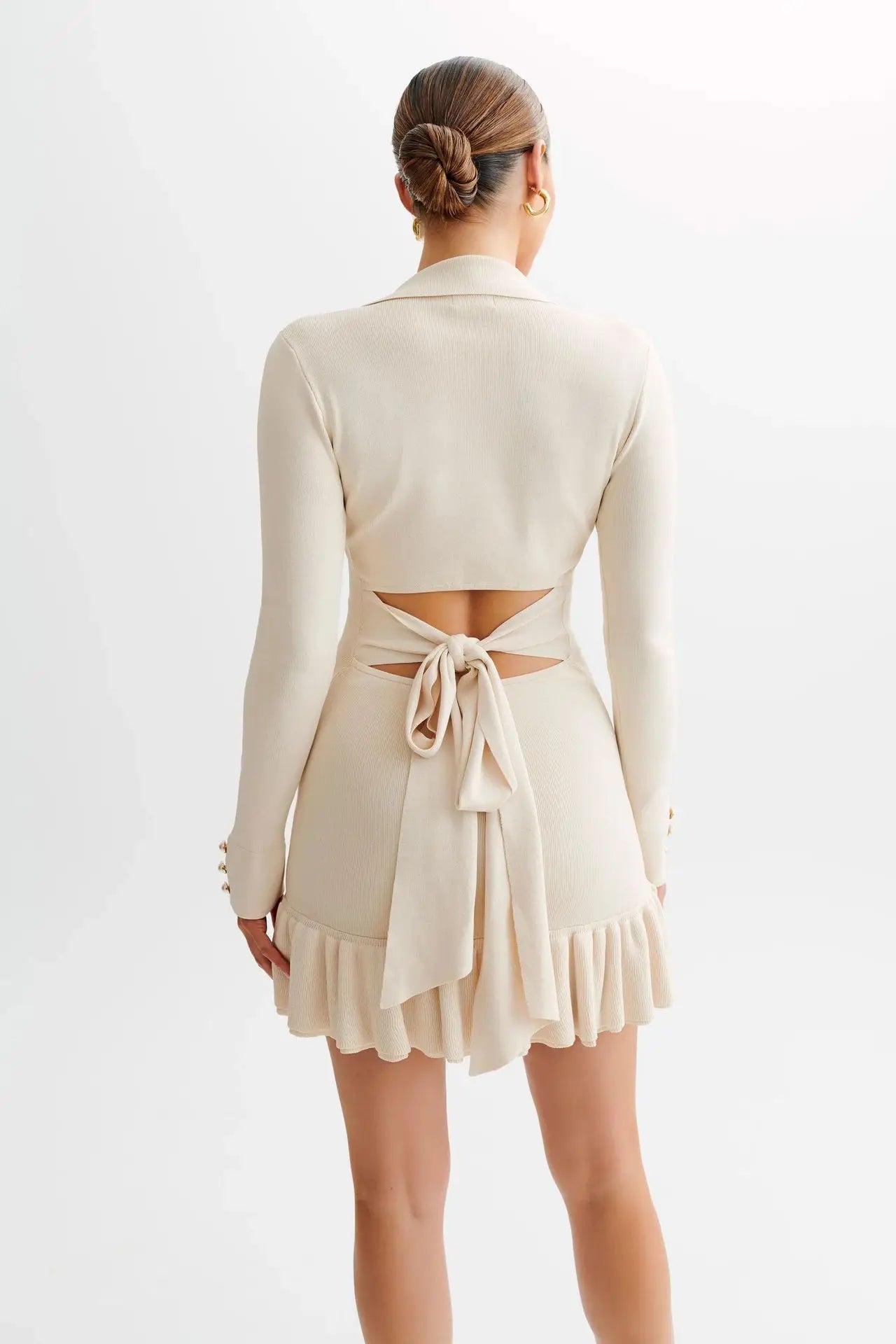 Contrast Knit Mini Dress | Slim Fit | Button Front | Ruffle Hem