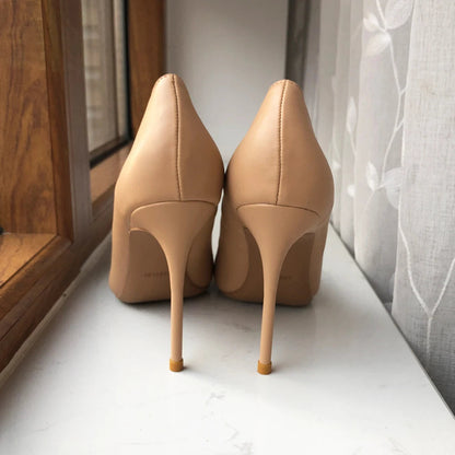 Nude Matte V Side Cut Pointy Toe High Heel Shoes